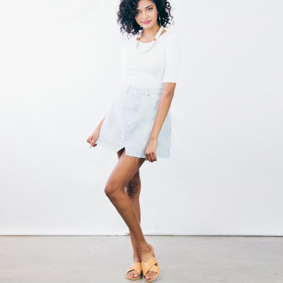 Lucy Stripe Skirt -Denim Mini Skirt - Ética Denim - Picture 1 of 3